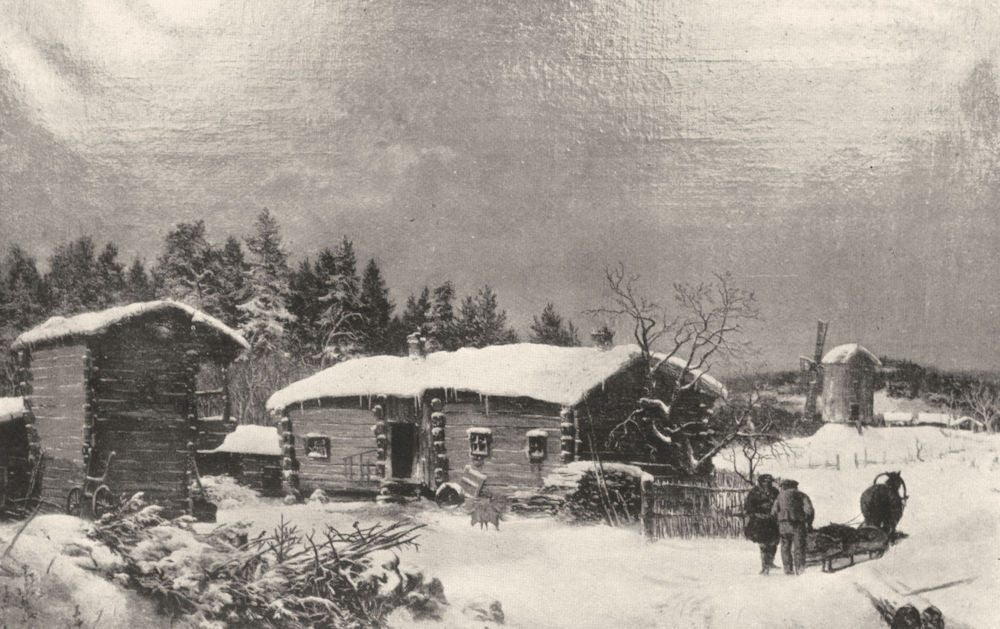 FINLAND. Finnish Cottage in winter 1908 old antique vintage print picture